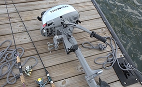 A Honda outboard motor in a boat
